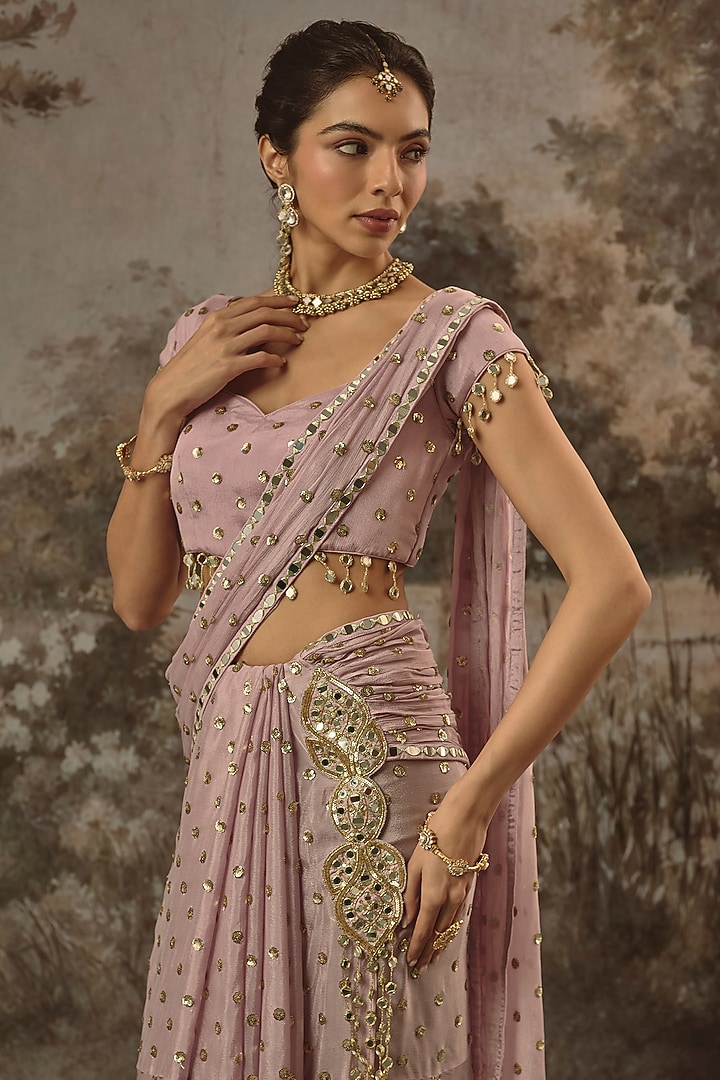 Lavender Viscose Chinon Sequin Embroidered Party Wear Saree Set by VANA ETHNICS at Pernia's Pop Up Shop