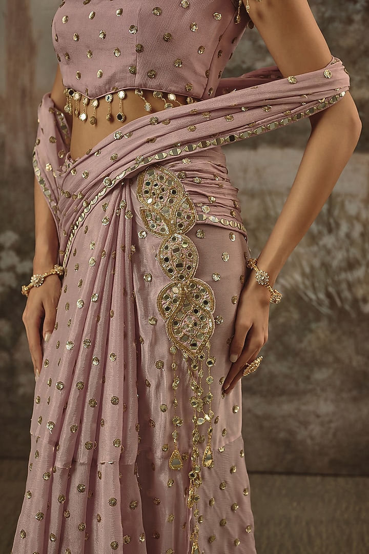 Lavender Viscose Chinon Sequin Embroidered Party Wear Saree Set by VANA ETHNICS at Pernia's Pop Up Shop
