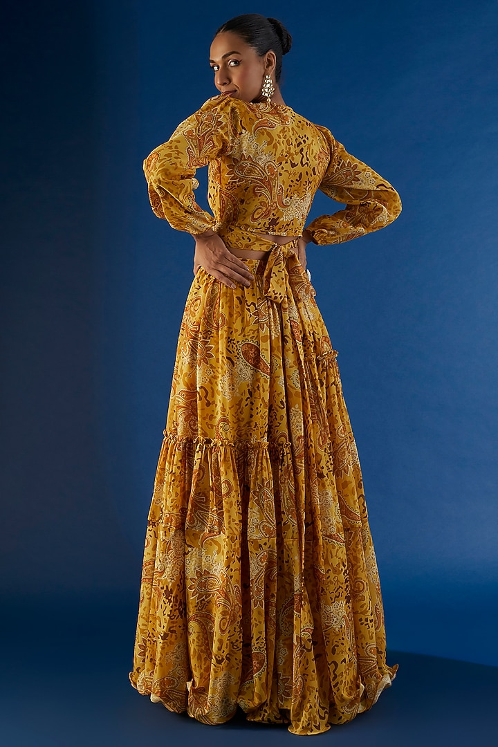 Mustard Georgette Digital Printed Skirt Set by VANA ETHNICS at Pernia's Pop Up Shop