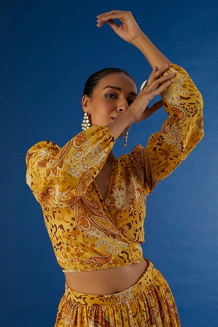 Mustard Georgette Digital Printed Skirt Set by VANA ETHNICS at Pernia's Pop Up Shop