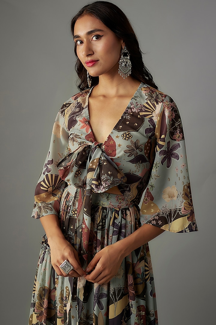 Ash Grey Georgette Digital Printed Lehenga Set by VANA ETHNICS at Pernia's Pop Up Shop
