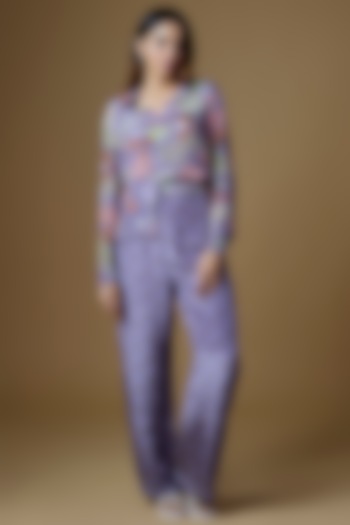 Pastel Purple Crepe Embroidered & Printed Co-Ord Set For Girls by VANA ETHNICS KIDS at Pernia's Pop Up Shop