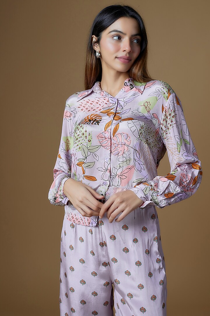 Onion Pink Crepe Embroidered & Printed Co-Ord Set For Girls by VANA ETHNICS KIDS at Pernia's Pop Up Shop