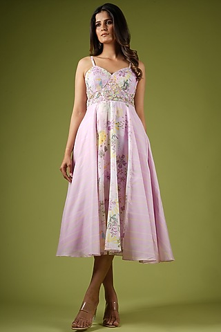 Pink Viscose Sequins Embroidered & Printed Dress For Girls by VANA ETHNICS KIDS