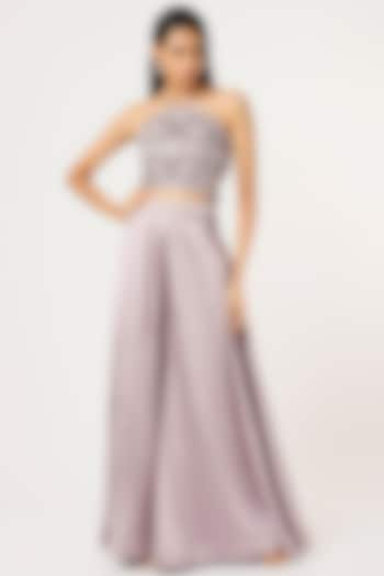 Mauve Satin Palazzo Pants Set For Girls by VANA ETHNICS KIDS at Pernia's Pop Up Shop