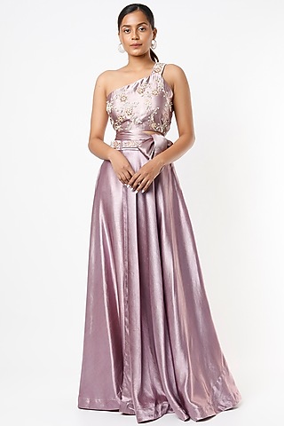 Mauve Satin Skirt Set For Girls by VANA ETHNICS KIDS