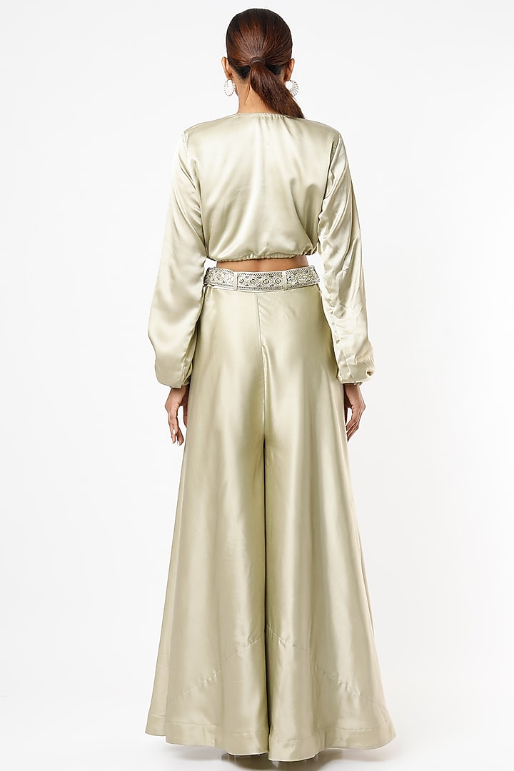 Pastel Green Satin Pant Set For Girls by VANA ETHNICS KIDS at Pernia's Pop Up Shop
