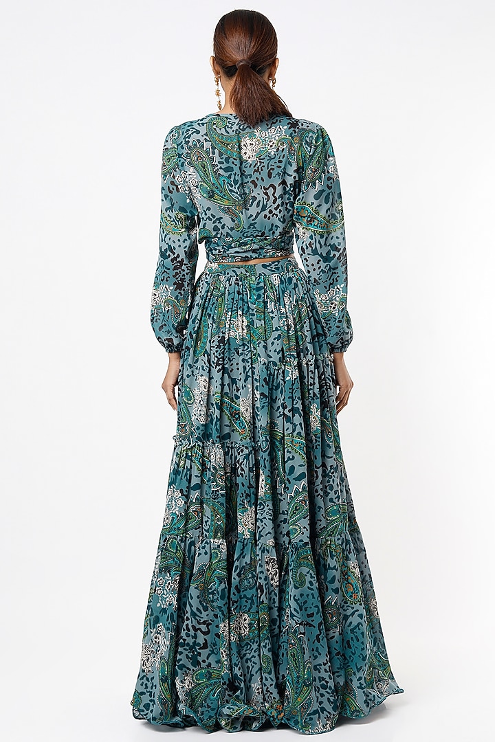 Blue Georgette Printed Skirt Set For Girls by VANA ETHNICS KIDS at Pernia's Pop Up Shop