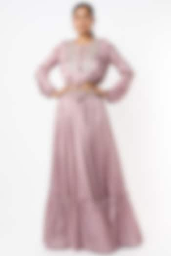 Mauve Satin Skirt Set For Girls by VANA ETHNICS KIDS at Pernia's Pop Up Shop