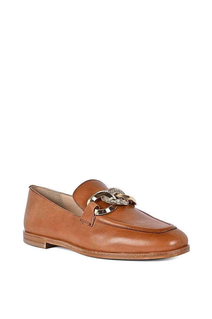 Tan Leather Loafers by VANILLA MOON at Pernia's Pop Up Shop