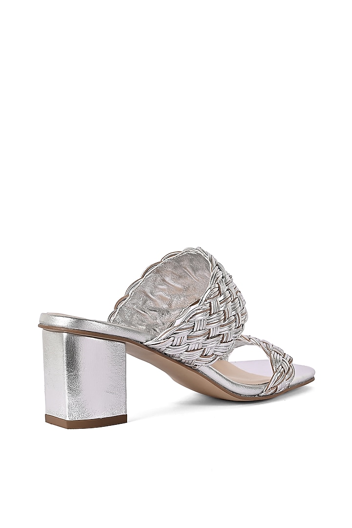 Metallic Silver Leather Heels by VANILLA MOON at Pernia's Pop Up Shop