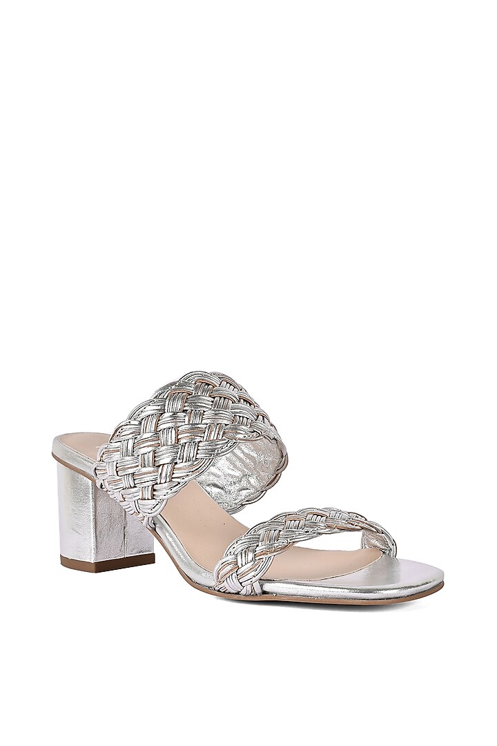 Metallic Silver Leather Heels by VANILLA MOON at Pernia's Pop Up Shop