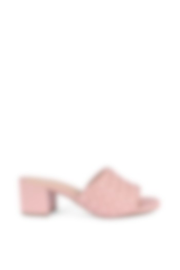 Pink Leather Woven Block Heels by VANILLA MOON