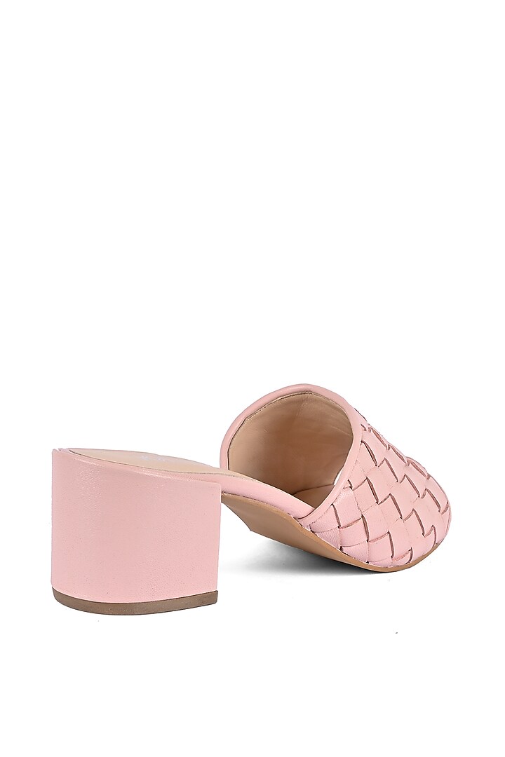 Pink Leather Woven Block Heels by VANILLA MOON at Pernia's Pop Up Shop