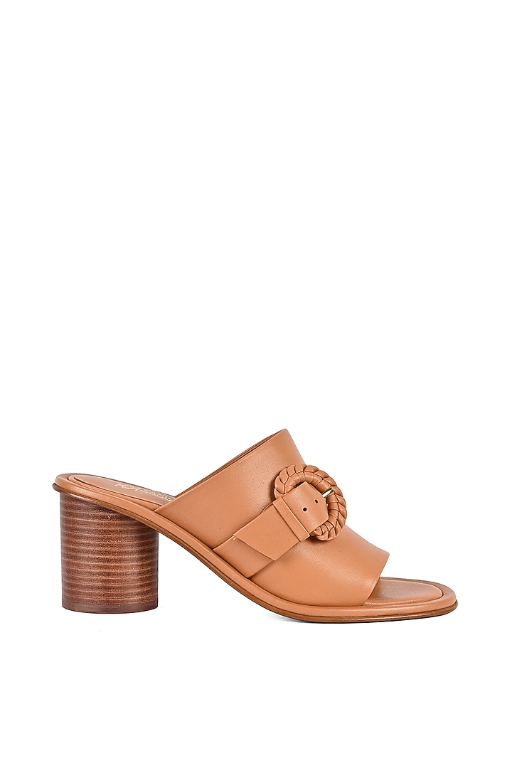 Tan Leather Mules by VANILLA MOON at Pernia's Pop Up Shop