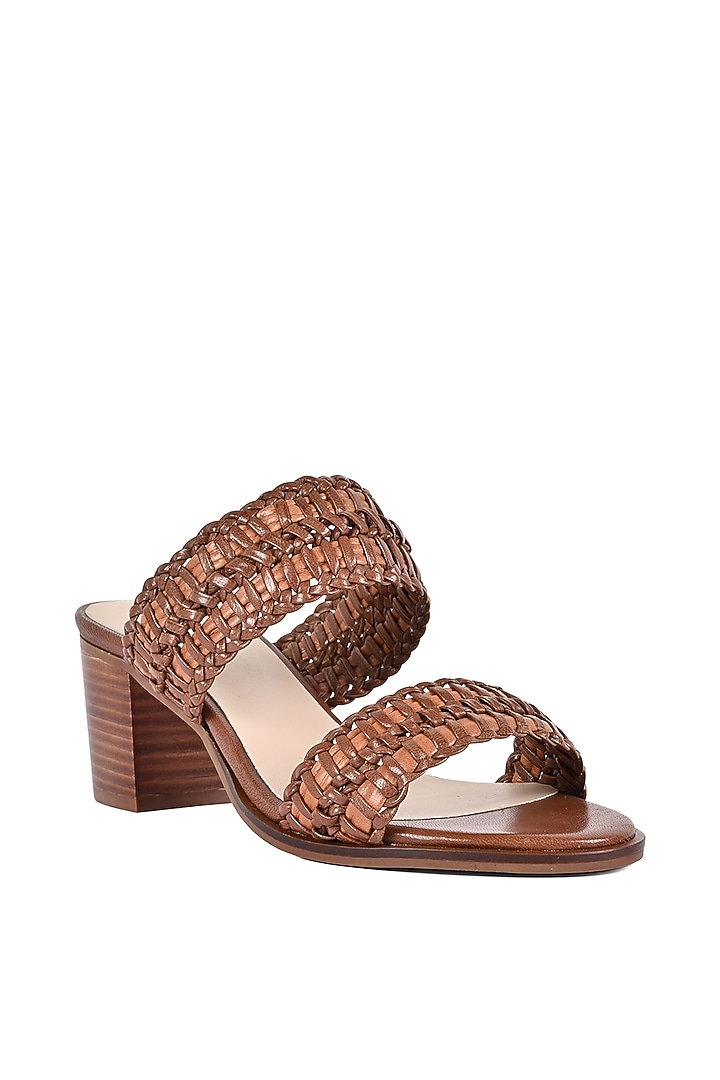 Tan Leather Block Heels by VANILLA MOON at Pernia's Pop Up Shop