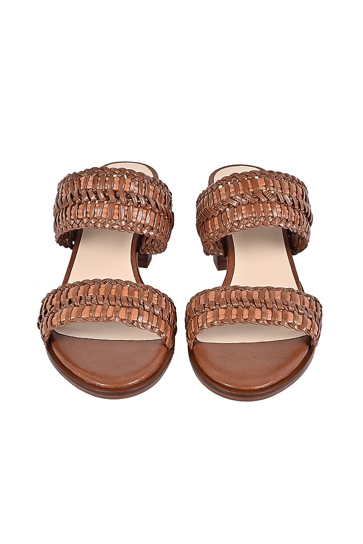 Tan Leather Block Heels by VANILLA MOON at Pernia's Pop Up Shop