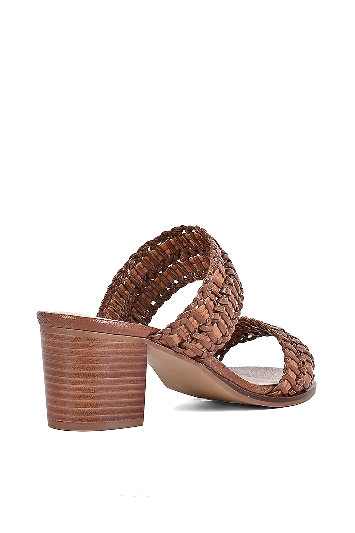 Tan Leather Block Heels by VANILLA MOON at Pernia's Pop Up Shop