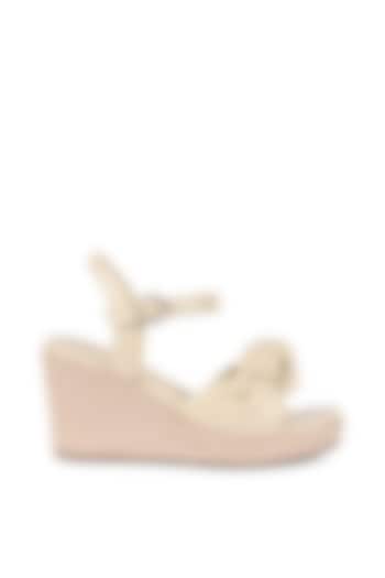 Ivory Leather Knotted Wedges by VANILLA MOON