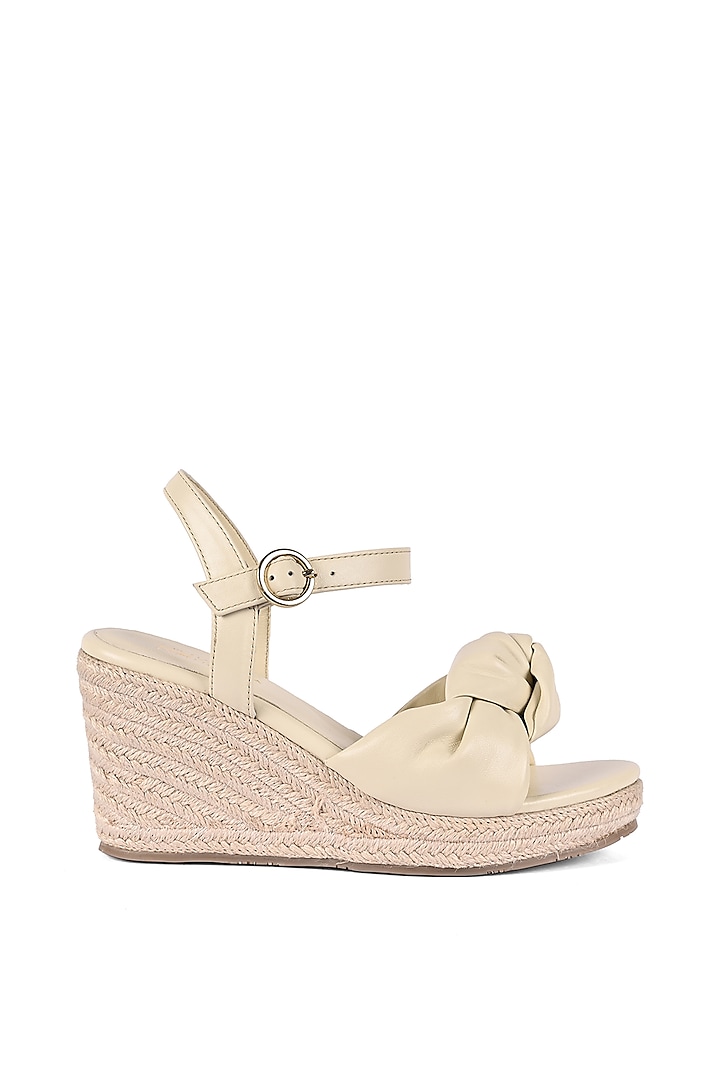 Ivory Leather Knotted Wedges by VANILLA MOON