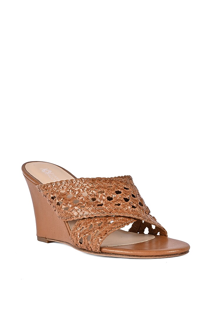 Tan Leather Wedges by VANILLA MOON at Pernia's Pop Up Shop