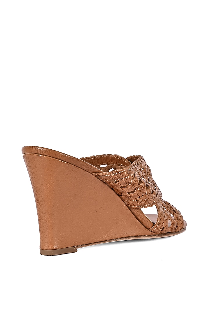 Tan Leather Wedges by VANILLA MOON at Pernia's Pop Up Shop
