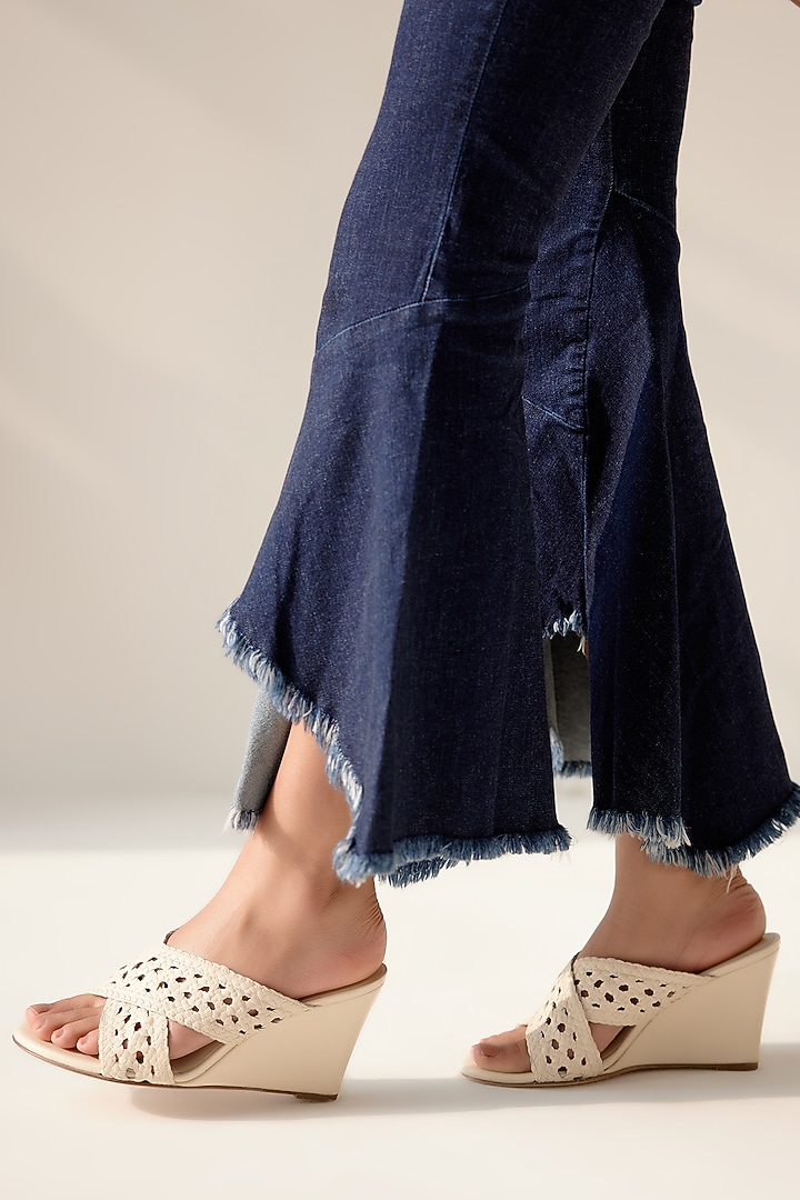 Ivory Leather Wedges by VANILLA MOON at Pernia's Pop Up Shop