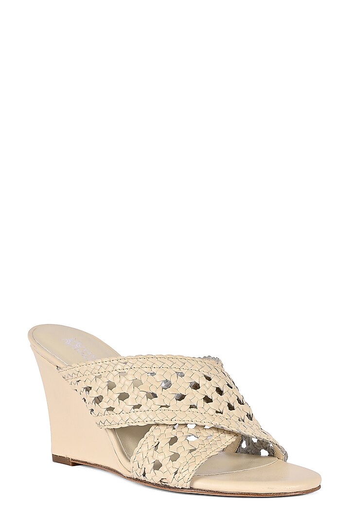 Ivory Leather Wedges by VANILLA MOON at Pernia's Pop Up Shop