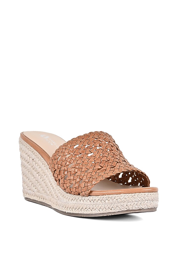 Tan Leather Wedges by VANILLA MOON at Pernia's Pop Up Shop