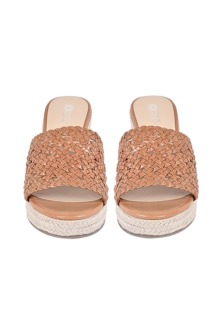 Tan Leather Wedges by VANILLA MOON at Pernia's Pop Up Shop