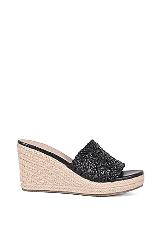 Black Leather Wedges by VANILLA MOON