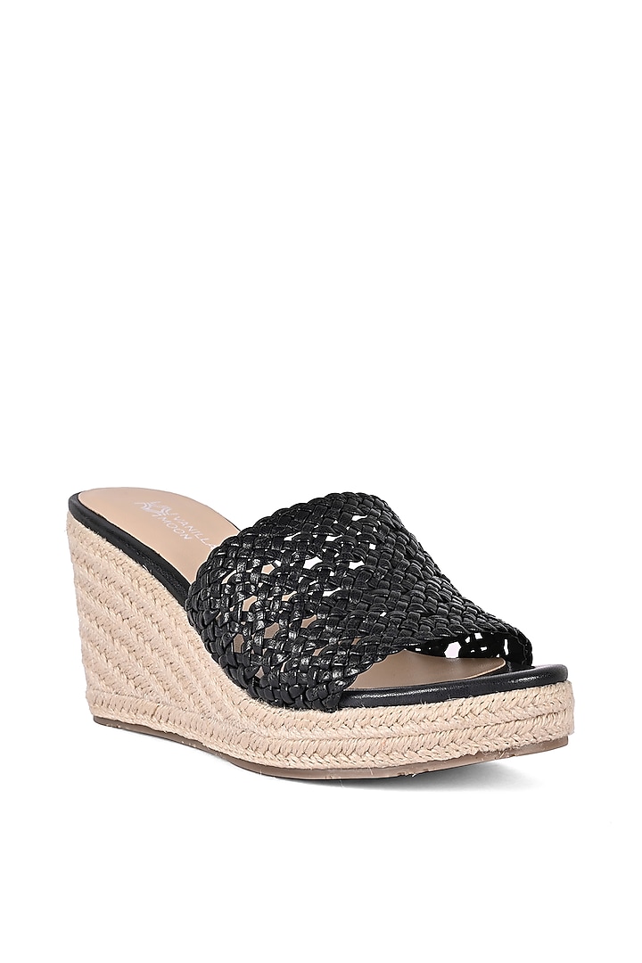 Black Leather Wedges by VANILLA MOON at Pernia's Pop Up Shop