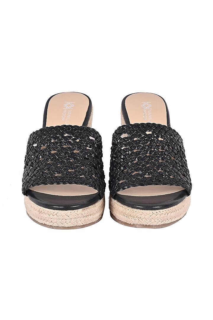 Black Leather Wedges by VANILLA MOON at Pernia's Pop Up Shop