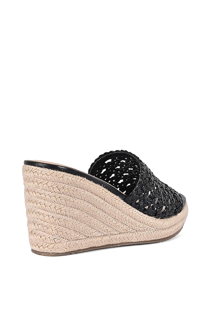 Black Leather Wedges by VANILLA MOON at Pernia's Pop Up Shop
