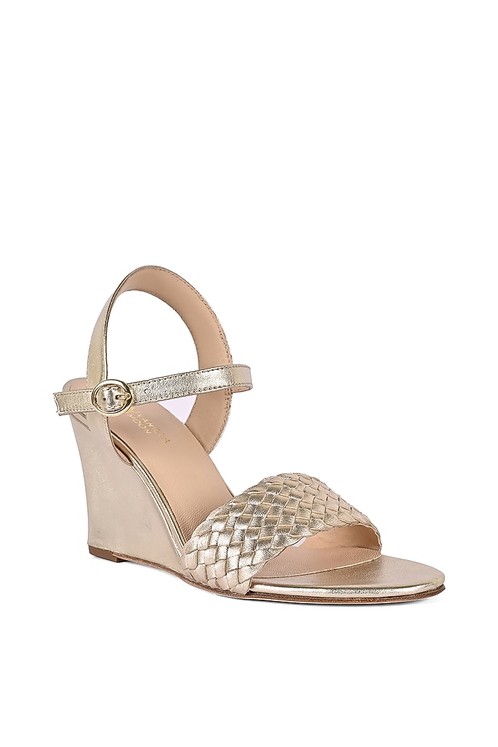 Gold Leather Wedges by VANILLA MOON at Pernia's Pop Up Shop