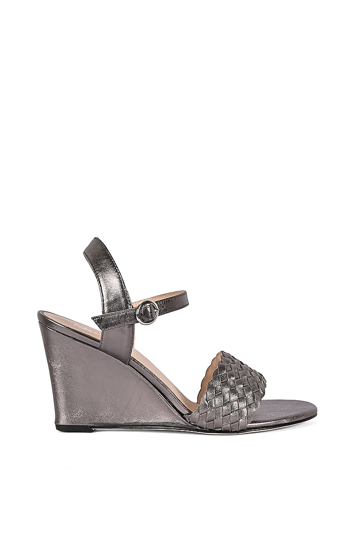 Pewter Leather Wedges by VANILLA MOON at Pernia's Pop Up Shop