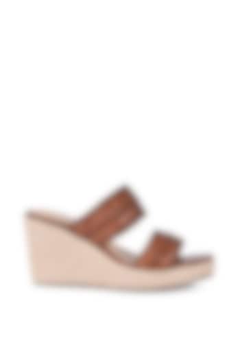 Tan Leather Handwoven Espadrille Wedges by VANILLA MOON at Pernia's Pop Up Shop