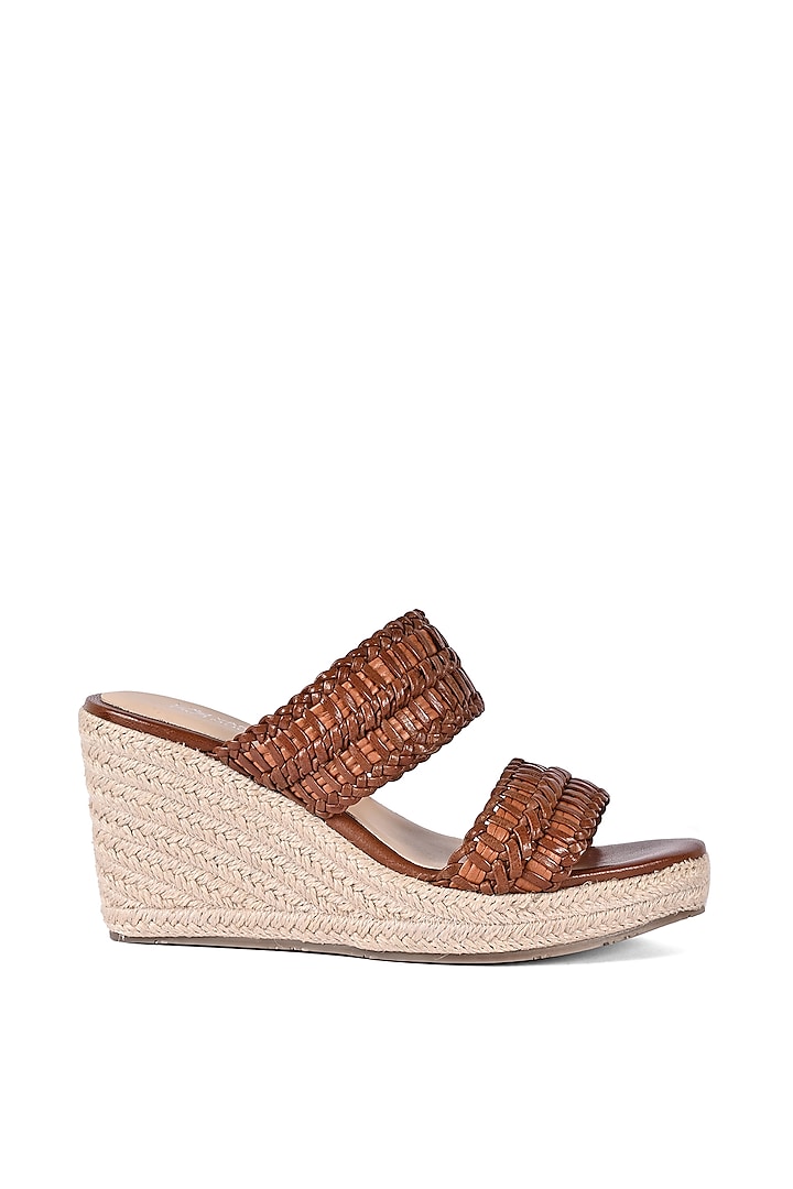 Tan Leather Handwoven Espadrille Wedges by VANILLA MOON