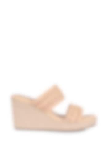 Nude Leather Handwoven Espadrille Wedges by VANILLA MOON