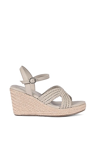 Grey Leather Braided Wedges by VANILLA MOON