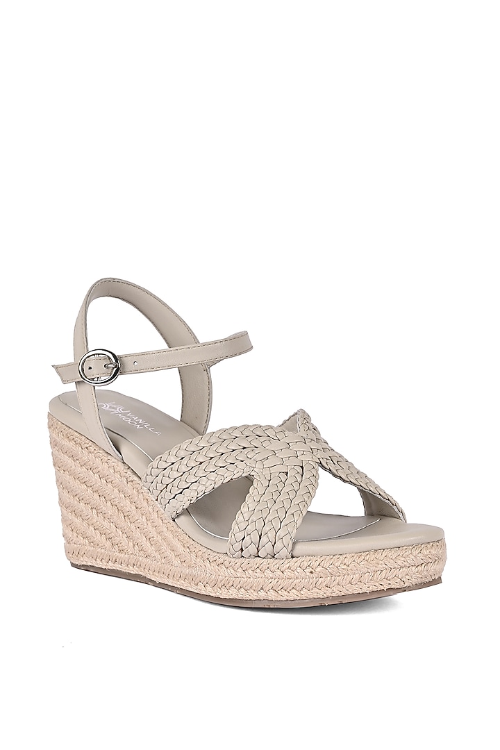 Grey Leather Braided Wedges by VANILLA MOON at Pernia's Pop Up Shop