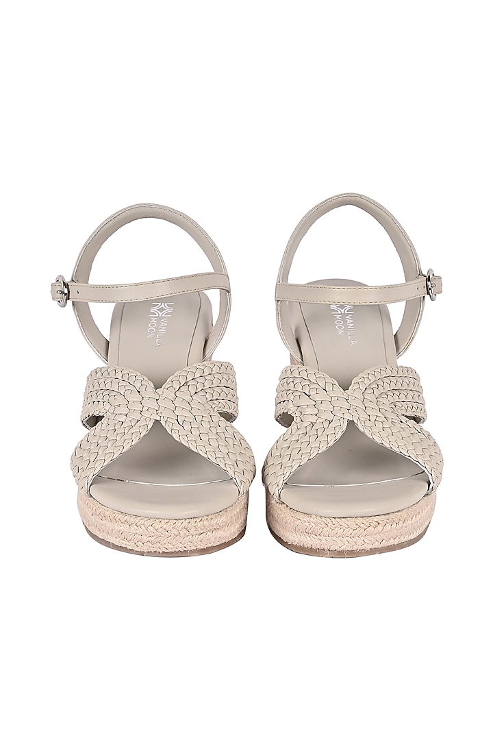 Grey Leather Braided Wedges by VANILLA MOON at Pernia's Pop Up Shop