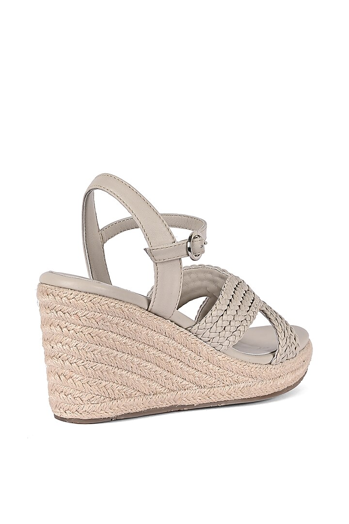 Grey Leather Braided Wedges by VANILLA MOON at Pernia's Pop Up Shop