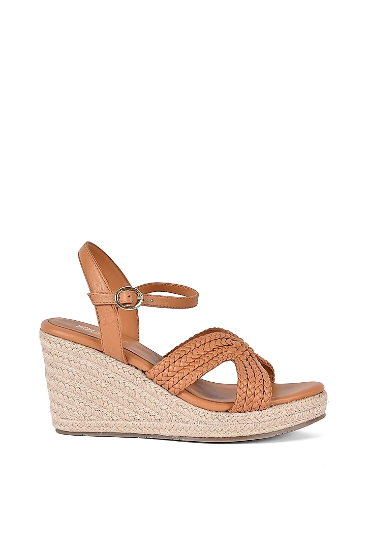 Tan Leather Braided Wedges by VANILLA MOON