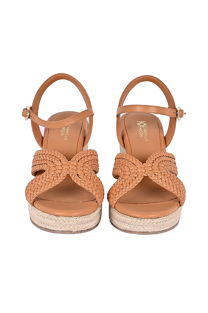 Tan Leather Braided Wedges by VANILLA MOON at Pernia's Pop Up Shop