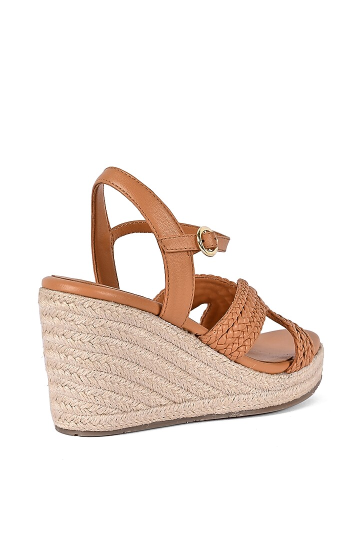 Tan Leather Braided Wedges by VANILLA MOON at Pernia's Pop Up Shop