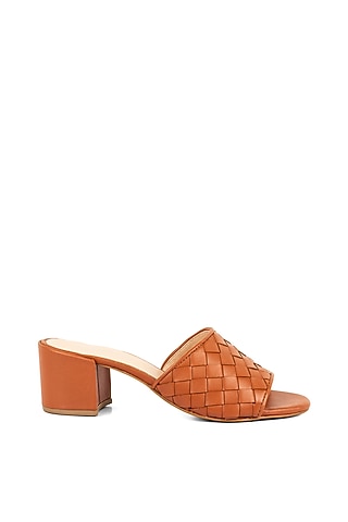Brown Woven Block Heels by VANILLA MOON
