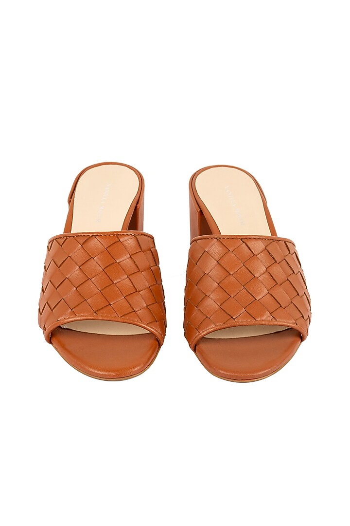 Brown Woven Block Heels by VANILLA MOON at Pernia's Pop Up Shop