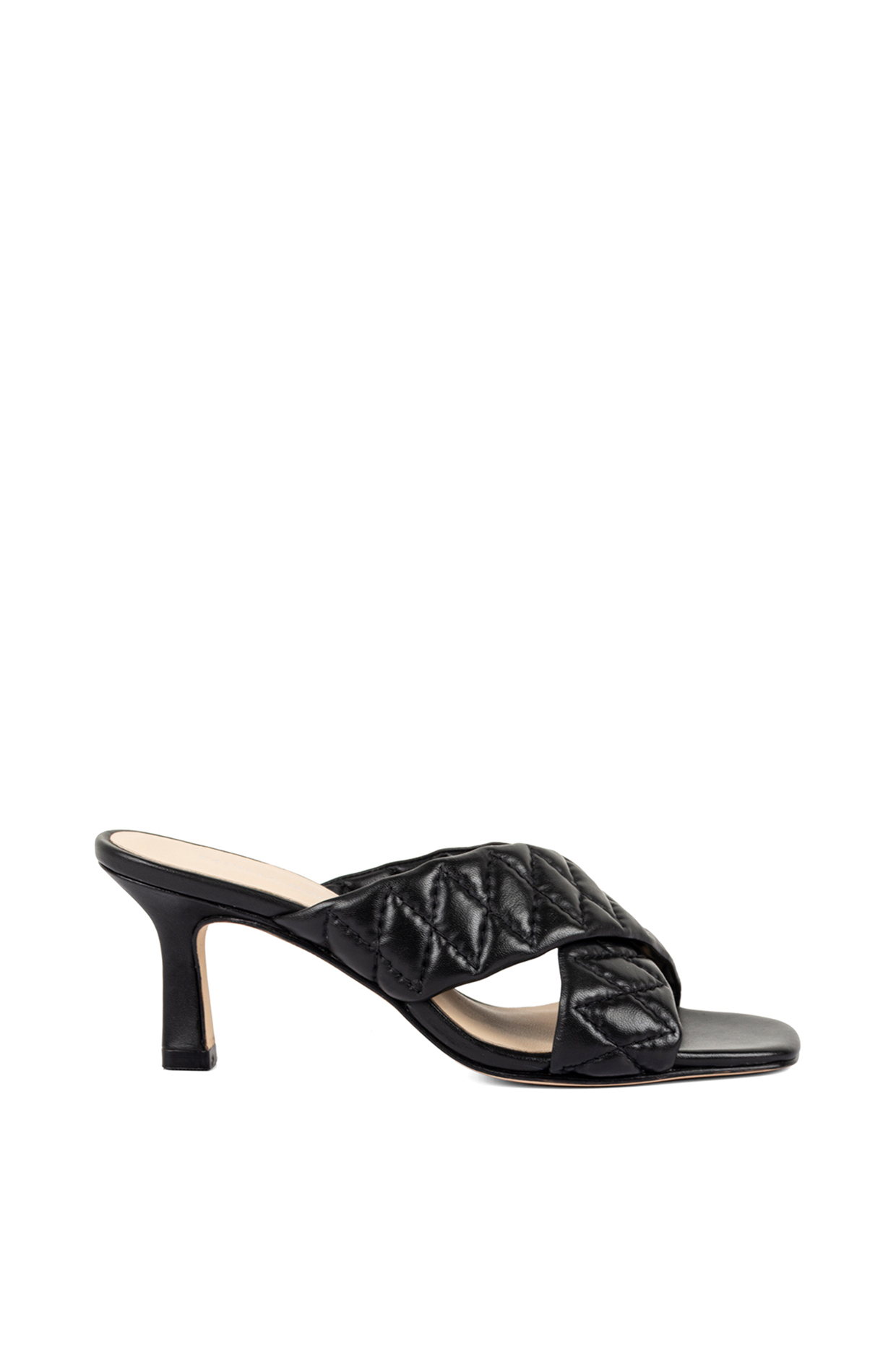 Black Quilted Cross-Strap Heels by VANILLA MOON at Pernia's Pop Up Shop