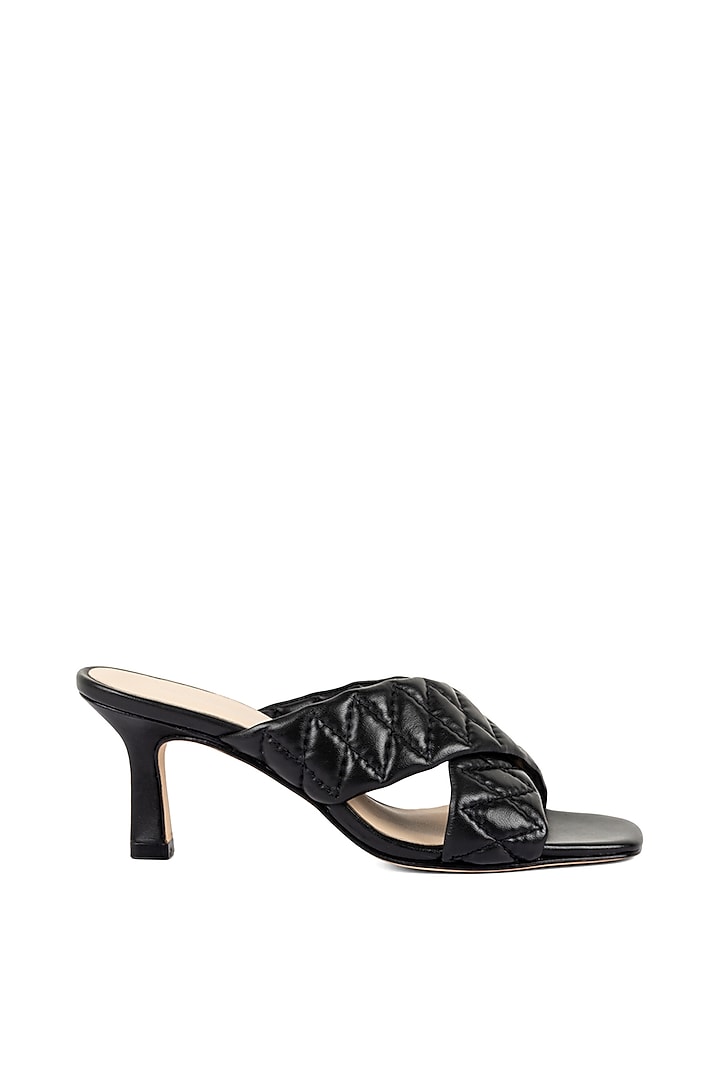 Black Quilted Cross-Strap Heels by VANILLA MOON at Pernia's Pop Up Shop